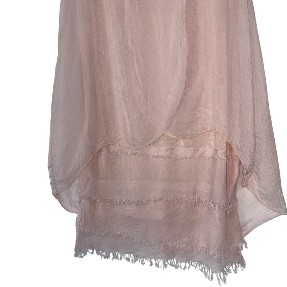 Mariel Tank Top Womens 100% Silk Layered Flowy Raw Hem Italy Boho Small Pink - Picture 4 of 8